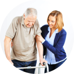 A caregiver helping the patient to walk